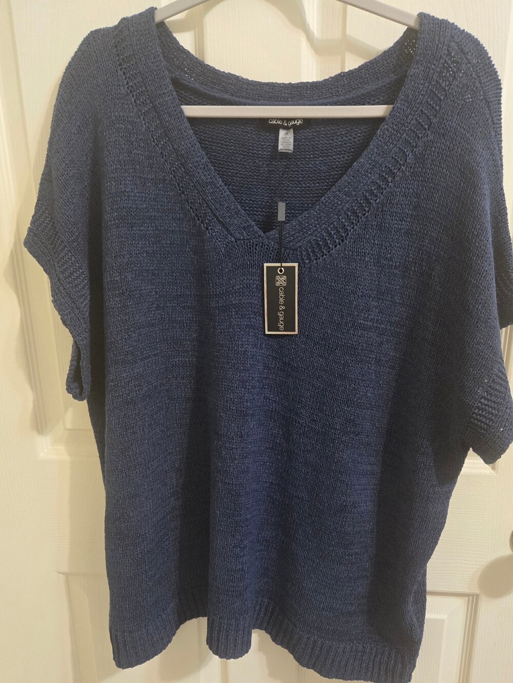 Chelsea & Violet Deep Navy V-Neck Short Sleeve Knit Sweater